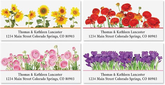 Colorful Images Floral Seasonal Bouquet Return Address Mailing Labels, Personalize with Name & Address, Set of 144 Self Adhesive, Easy Peel Flat Label Sheets, Large, 8 Designs