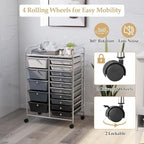 LDAILY 15 Drawer Rolling Storage Cart, Rolling Cart with Drawers for Classroom, Art Supply Craft Organizer on Wheel with Metal Frame & Handles for Home Office School