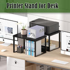 MARTY Desktop Printer Stand 2 Pack Printer Stand with Storage for Desk, Shelf Organzier for Home/Office Printer Riser Under Desk Small Table for Fax Machine Scanner(Black)