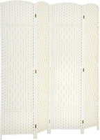 HOMCOM 4 Panel Room Divider, 6' Tall Folding Privacy Screen, Hand-Woven Freestanding Wall Partition for Home Office, Bedroom, White