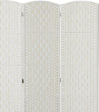 HOMCOM Room Divider, 3 Panel Folding Privacy Screen, 6FT Tall Portable Wicker Weave Partition Wall Divider for Bedroom, Home Office, White