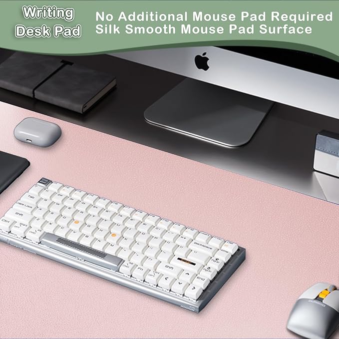 Boutilon Leather Desk Pad Protector,Non-Slip Mouse Pad,Laptop Desk Pad,Office Mouse Mat,Waterproof Leather Desk Blotter,Desk Writing Pad for Office and Home (XXL-Light Pink,47.2"x 17")