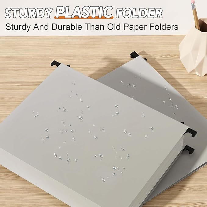 Nordun Extra Capacity Plastic Hanging File Folder Letter Size,12 Pack Reinforced Hang Folders with Heavy Duty 2 Inch Expansion,Durable Hanging Organizer Designed for Bulky Files(Grey)