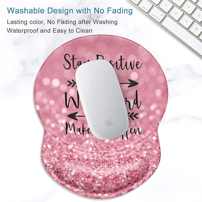 ITNRSIIET Ergonomic Mouse Pad with Gel Wrist Support Small Wrist Rest Smooth Surface Non-Slip PU Base Comfortable Office Supplies Pain Relief, 8.7 x 7.2 inches, Pretty Inspirational Quotes