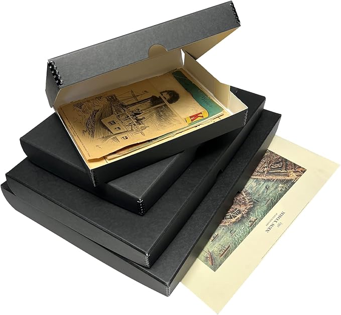 Lineco 9x12 Black Clamshell Archival Folio Storage Box, Acid-Free with Metal Edge. Preserves Photos Longevity, Organize Documents, Crafts. (Pack of 2)