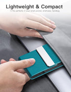 Padike Professional Business Card Holder PU Leather Business Card Case Name Card Holder Slim Metal Pocket Card Holder with Magnetic Shut (Y-Blue green)