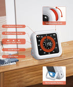 MeesMeek Digital Visual Timer - Max 11H 59M Rechargeable Countdown Timer with VA Display, Clear Digits, Adjustable Volume and Brightness, Magnetic Digital Timer for Kitchen, Classroom, Office (White)