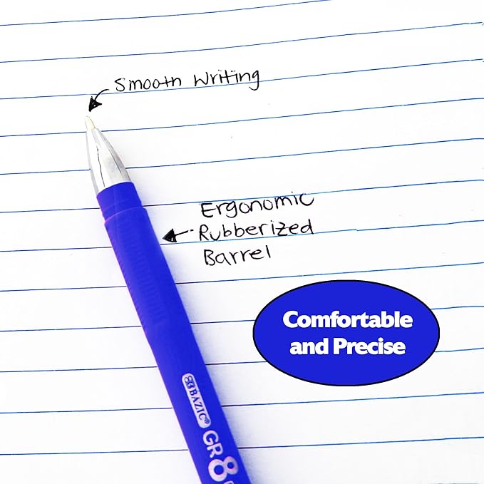 BAZIC Oil Gel Ink Pen, GR8 Assorted Colors w/Rubberized Barrel, 0.7 mm Medium Point Smooth Writing, for Office School (3/Pack), 24-Pack