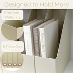 BLU MONACO | Cardboard Magazine File Holder Set of 6 | Vertical Magazine File Holder with Label Slots | Beige Linen Foldable File Organizers for Desk Shelf Office