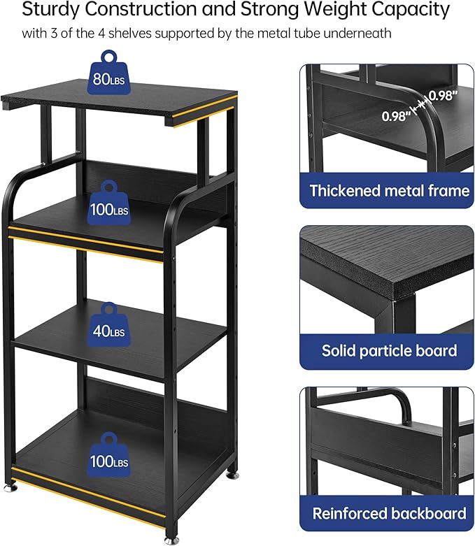 Fannova Printer Stand with Adjustable Shelf, 4 Tier Large Tall Printer Table with Wheels for Home Office Storage and Organization, Rolling Stand Cart for Computer Tower CPU Shredder, Black