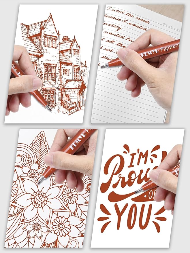 10 Micro Fine liner Drawing Art Pens Calligraphy Pens: 0.05mm-1.0mm Size Art supplies Waterproof Archival Sepia Ink Markers For Artists,Use for Professional Watercolor,Sketching