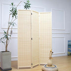 Furnnylane 3 Panel Room Divider and Folding Panel Screen,Bamboo Panel Divider Screen for Room Separation,Beige,67" H x 46" W