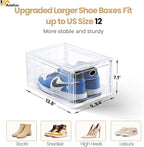 Amllas 12 Pack Clear Shoe Boxes Stackable,Shoe Storage Boxes for Closet,Sturdy Shoe Box Storage Containers with Clear Door,Sneaker Storage,Easy to Assemble,Fit up to US Size 12(13.8”x 9.84”x 7.1”)