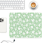 Auhoahsil Mouse Pad, 12 x 10 in Simple Flower Theme Computer Mouse Pad for Desk, Premium-Textured Non-Slip Rubber Stitched Edges Waterproof Square Mouse Mat for Gaming Work Wireless Mice, Green
