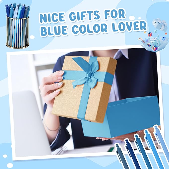 50 Pcs Ballpoint Pens Bulk Retractable Writing 1. 0 mm Black Ink Cute Pens Smooth Writing Color Fancy Gift for Teacher Student Employee Office School Home Baby Shower Supplies (Blue Series)