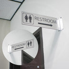 ALPHA DOG SIGNS Corridor Projecting Hallway Bathroom Sign, Left Arrow, 4"x12" Double Sided, Indoor/Outdoor, Easy Install, Durable Business Wayfinding Plaque, USA-Made (Brushed Stainless)