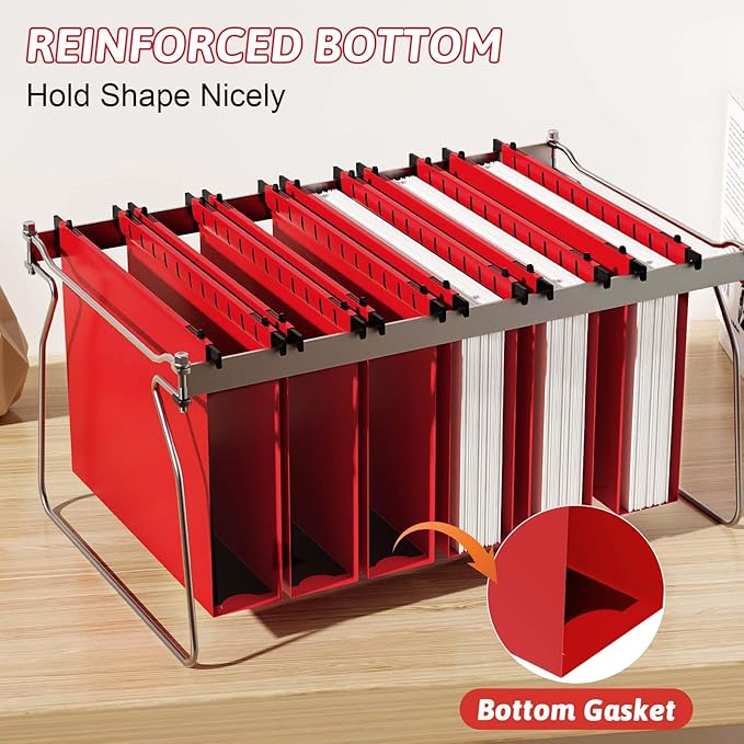 Nordun Plastic Hanging File Folder Extra Capacity,12 Pack Reinforced Hang Folders with Heavy Duty 2 Inch Expansion,Filing Cabinet Folders Letter Size,Hanging Organizer Designed for Bulky Files(Red)