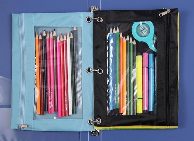 24 Packs 3 Ring Binder Pen Pencil Case Pouch Bulk Set Stationery Bag for School Class Office Black