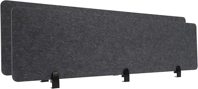 ReFocus Raw Clamp-On Acoustic Desk Divider Mounted Privacy Panel Set – Reduce Noise & Visual Distractions for Office, Study (Anthracite Gray, 2× Panels (60"×16"))