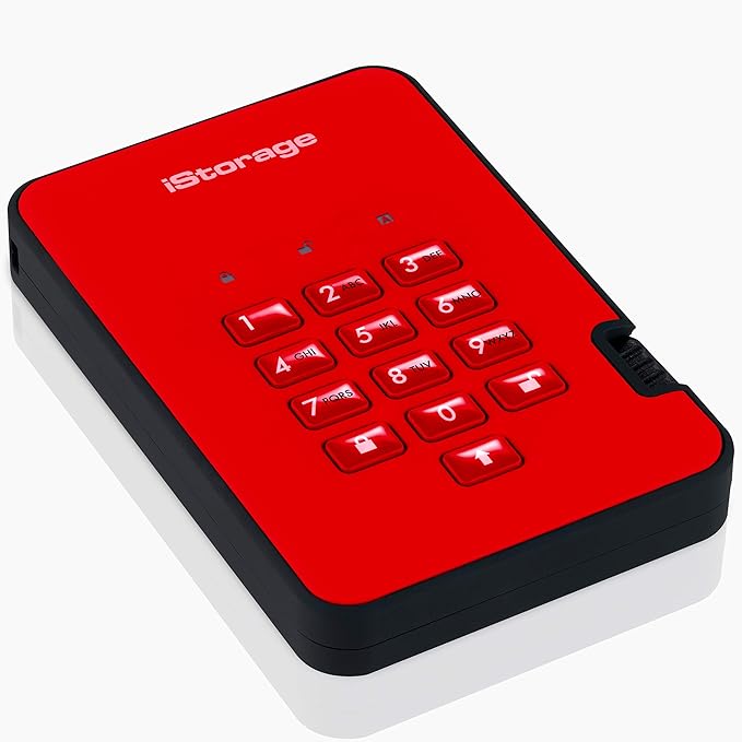 iStorage diskAshur2 HDD 500GB Red | Secure portable hard drive | Password protected | Dust & water resistant | Hardware Encryption