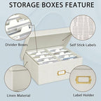 Decorative Photo Storage Box - 2 Pack Linen Photo Box Organizer with Dividers, Fits Holds Up to 1700 Pictures and 4x6 Photos, Memory Keepsake Organizer for Scrapbook Supplies, Cards, Stamps (Beige)