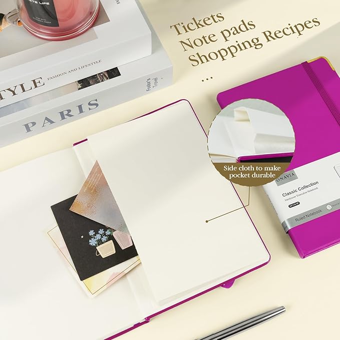 A5 Lined Journal Notebook - 100 GSM Thick Paper, 6 Pack Hardcover Journaling Notebooks for Writing, Work, Travel, School, College Ruled Journals for Women Men, PU Leather Note Books, 5.5”x8.3”