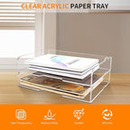2 Pack- Stackable Paper Letter Tray,Clear Acrylic Magazine Holder and File Organizer - Sleek Desk Organizer for Home Office, Bookshelf, or Workspace - Space-Saving Transparent Document Holder