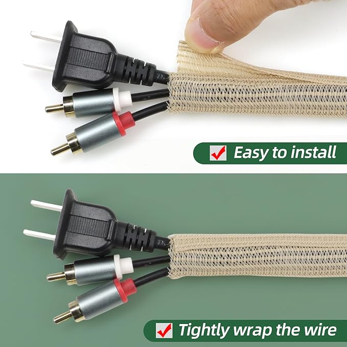 Split Wire Loom Tubing, Cable Protector Sleeve, Braided Cable Management for TV/Computer/Home Theater/Engine Bay, Cord Protectors from Pets No Chew (Wood Color, 3/8"-25ft)