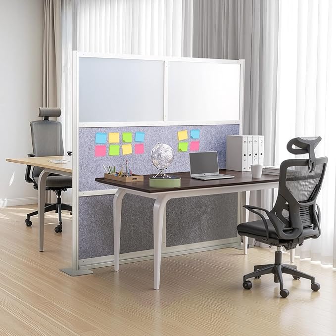 VEVOR Office Divider Privacy Partition, 1-Pack, 70" x 70" Modular Wall Room Divider, PET Workstation Cubicle Partition with Frosted Windows, Freestanding Privacy Panel Wall for Office Library