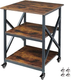Fannova 23.6 x 23.6 Inches Large Printer Stand, 3 Tier Square Printer Table with Height Adjustable Storage Shelf, Rolling Printer Cart with Industrial Wheels for Home Office - Rustic Brown