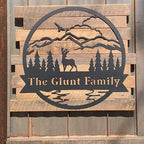 RealSteel Personalized Outdoor Metal Sign, Customize the Great Outdoor Deer & Mountain Monogram, Rustic Cabin, Lodge, or Home Décor, Laser Cut Steel Wall Art, Family Gifts