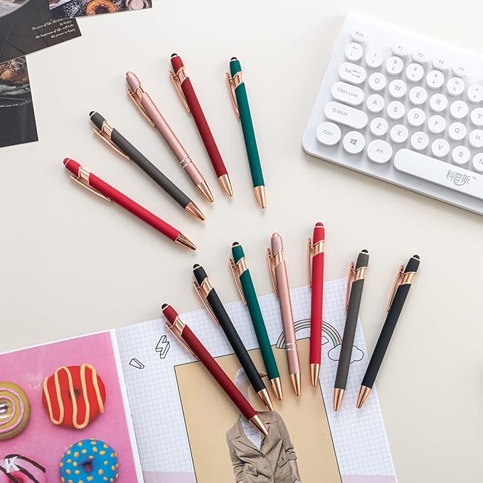 PASISIBICK 12 Pieces Ballpoint Pen with Stylus Tip, 2 in 1 Stylus Pens Stylish Pen, Metal Stylus Pen for Touch Screens, 1.0 mm Black Ink(Pack of 12)