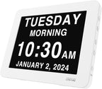American Lifetime New 2026 Dementia Clock Large Digital Clock for Seniors, Alzeimer Clock Large Display with Custom Alarms, Clock with Day & Date for Elderly, Digital Calendar Premium White Pro