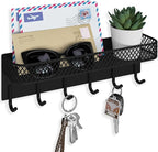 Lwenki Key Holder for Wall – Decorative Stainless Steel Key Hanger with 6 Hooks for Hats, Bags, Leashes – Mail Holder Key Rack with Mounting Hardware and Guide (9.65” x 2.8” x 2.2”) (Black)