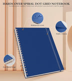 UEBZFOCS Dotted Notebook, Spiral Notebook Journal 8.5” x 11”, A4 Large Dot Grid Notebooks for Women Men, 100 GSM Dotted Paper, Plastic Hardcover Spiral Bullet Journals for Work School Sketching, Navy