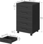 HOOBRO 5-Drawer File Cabinet, Office Cabinet with Drawers, Wooden Storage Cabinet with Wheels for Makeup, Home Office, Study, Easy Assembly, Black BK05WJ01