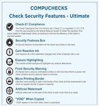 Compuchecks Blank Check Paper - 500 Pack - Computer Security Business Checks, QuickBooks & Laser Printer Compatible - Check On top, Voucher On Bottom - Check Paper Size 8 1/2-11 - Green Diamond
