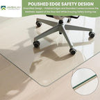 JAMBALAY 46″×36″ Tempered Glass Floor Mat, Heavy Duty Glass Office Chair Mat for Carpets or Hard Floors, Carpet Floor Mats with 12 Non Slip Pads for Easy Roll On, Thick 1/5″