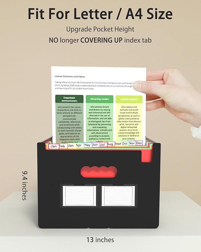 Accordion File Organizer, 2 Pack 24 Pockets Expanding File Folders, Portable Monthly Bill Receipt Documents Organizer with Colorful A-Z Tabs, Letter/A4 Size - Black