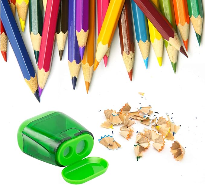 KIDMEN Manual Pencil Sharpeners,2 Holes Compact Sharpener with Lid for Kids, School and Office-12 Pack