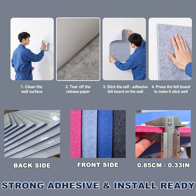 9 Pack Large Cork Board Bulletin Board for Wall 95x47in Self Adhesive Bulletin Board Felt Board for Office School Home Decorative Wall Decor(Size:Each 80x40cm/31.5x15.7 in,Color:White Gray)