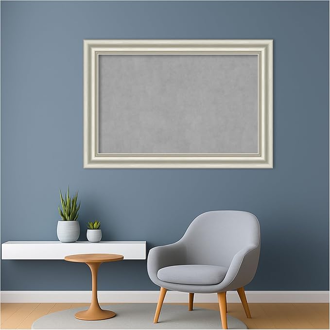 Amanti Art Silver Framed Magnetic Board 26x38 Large Vision Board for use with Magnets, 100% Metal Sheet to Display Items as Office Decor or for Home Organization in mudroom, Kitchen or Kids Room