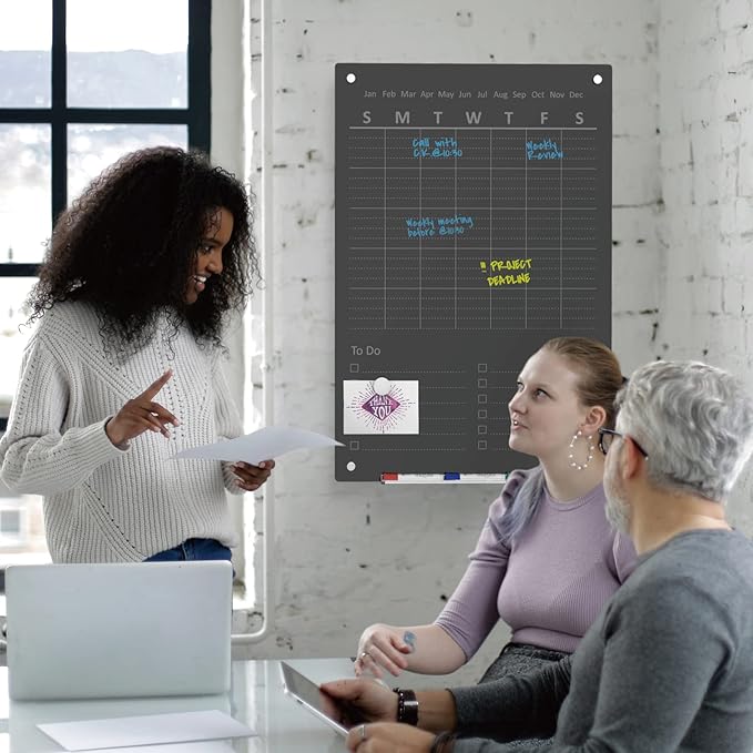 Audio-Visual Direct Magnetic Weekly Planner Dry-Erase Board for Wall - 24" x 36" - (to Do List, Black)