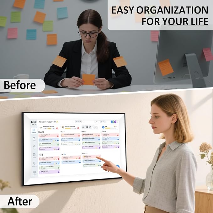 15.6 Inch Digital Calendar Chore Chart, Digital Picture frame,Smart Touchscreen Wall & Desk Electronic Calendar Family Planner for Seamless Scheduling/Organizing