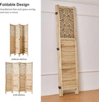 Svimi Folding Room Divider, 66.9 Inch 4 Panels Wood Carved Privacy Screens, Free Assembled Freestanding Portable Separation Wall for Home Office Bedroom (Natural)