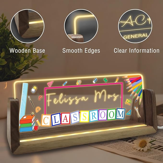 Desk Name Plate Personalized Custom Light Up Acrylic Plaque for Desk Customized Office Gifts for Coworkers Teacher Office Decor for Women Men