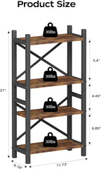 Desktop Bookshelf, 4-Tier Stackable Narrow Bookcase, Adjustable Industrial Desk Organizer & Hutch - Rustic Brown Wood Desktop Book Organizer for Living Room, Bedroom & Home Office