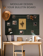 Large Felt Bulletin Board 36"x24", 6-Pack 4-Compartment Wall Organizer, Cork Board Alternative with 60 Removable Adhesive Tabs, Modular Felt Panels for Home Office, Classroom and Study-Pine Green
