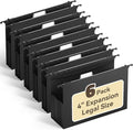 Ansook Extra Capacity Hanging File Folders Legal Size,Heavy Duty 4" Expansion, File Cabinet Folders with 1/5 Tabs,6 Pack Expandable File Folder Organizer,Hang Folder for File Frame & File Box