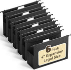 Ansook Extra Capacity Hanging File Folders Legal Size,Heavy Duty 4" Expansion, File Cabinet Folders with 1/5 Tabs,6 Pack Expandable File Folder Organizer,Hang Folder for File Frame & File Box